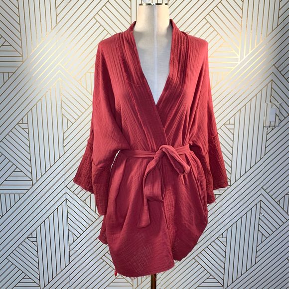 Johnny Was Gauze Short Organic Kimono in Rust - Picture 2 of 10